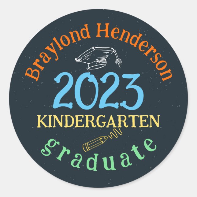 Kids Colourful Elementary School Graduation Classic Round Sticker (Front)