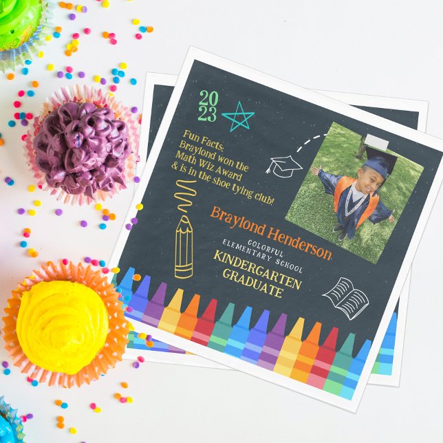 Kids Colourful Elementary School Graduation Napkin (Creator Uploaded)