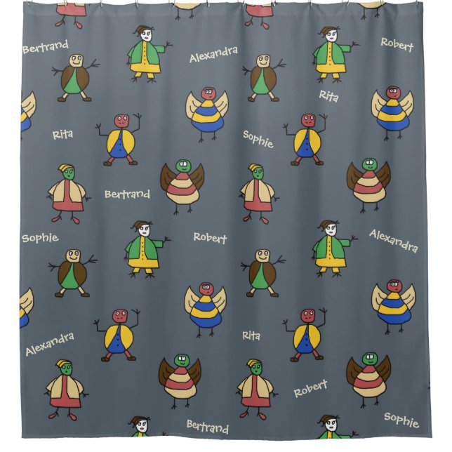 Kids Colourful Family Cartoon Characters any Names Shower Curtain (Front)