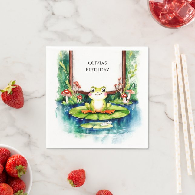 Kids Colourful Frog Birthday Napkin (Insitu)