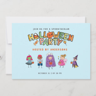 Kids Colourful Halloween Blue Costume Party Invitation