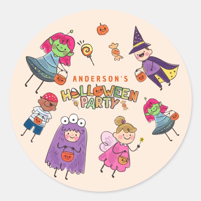 Kids Colourful Halloween Costume Party Classic Round Sticker (Front)