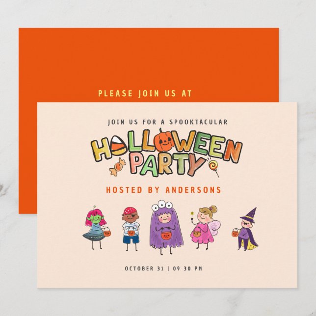 Kids Colourful Halloween Costume Party Invitation (Front/Back)
