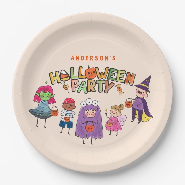 Kids Colourful Halloween Costume Party Paper Plate (Front)