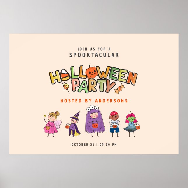 Kids Colourful Halloween Costume Party Poster (Front)