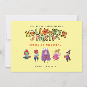 Kids Colourful Halloween Yellow Costume Party Invitation