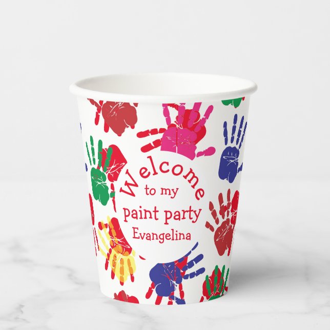 Kids Colourful Hand Prints Party Paper Cups (Front)