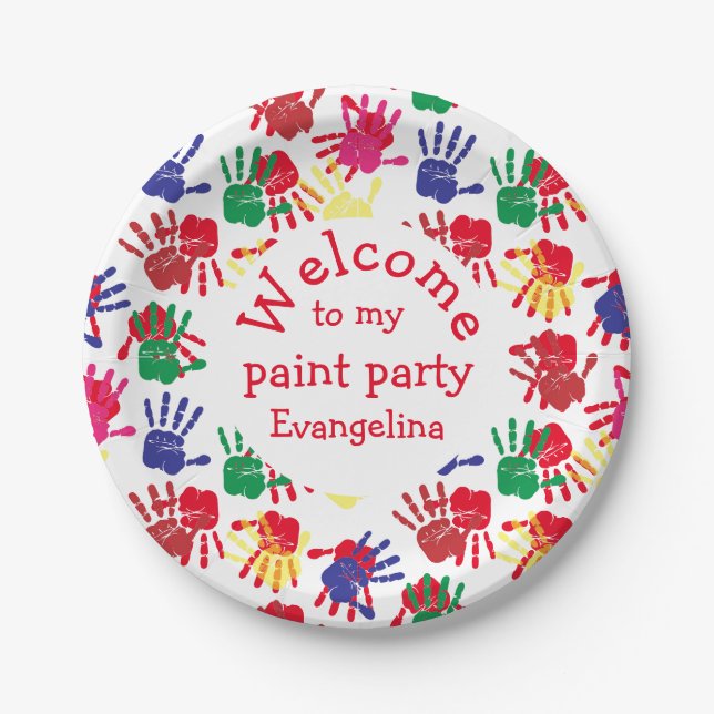 Kids Colourful Hand Prints Party Paper Plate (Front)
