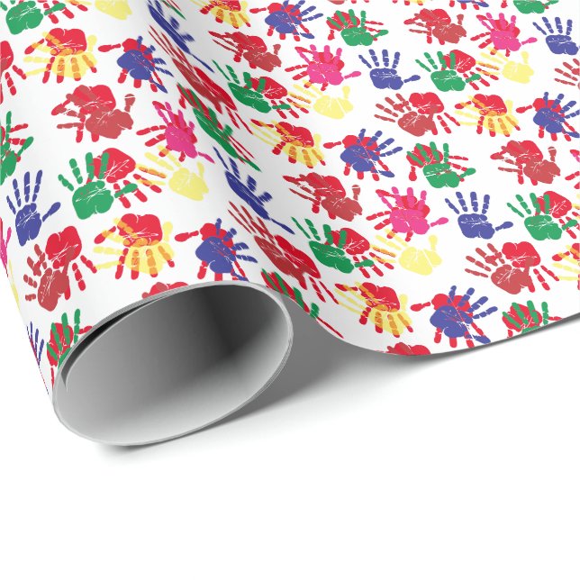 Kids Colourful Handprints Art Party  Wrapping Paper (Roll Corner)