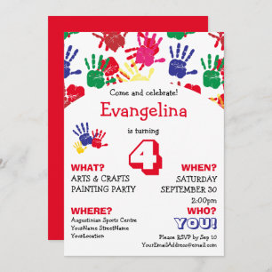 Kids Colourful Handprints Birthday Party Invitation