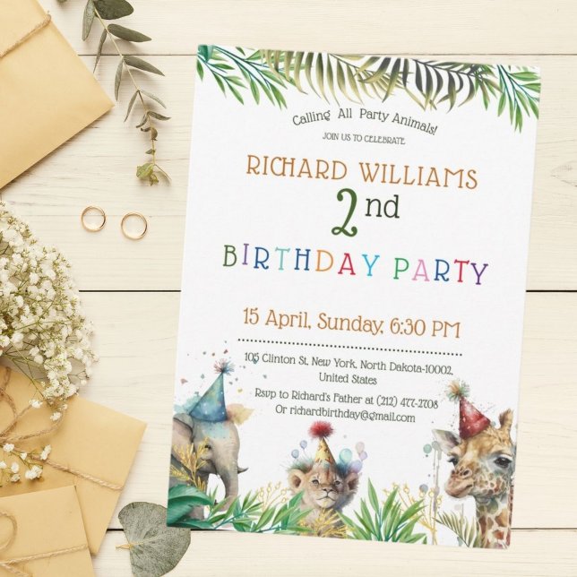 Kids Colourful Party Wild Animals Safari Birthday Invitation (Creator Uploaded)