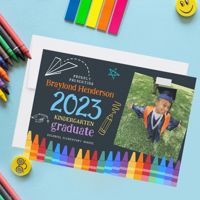 Kids Colourful Photo Elementary School Graduation Invitation (Creator Uploaded)