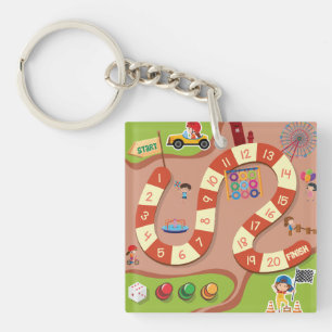 Kids Colourful Race Track Board Game Key Ring