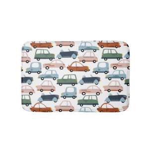 Kids Colourful Retro Car and Truck Pattern Bath Mat