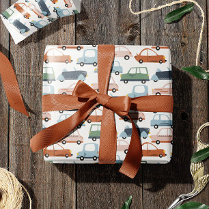 Kids Colourful Retro Car and Truck Pattern Wrapping Paper