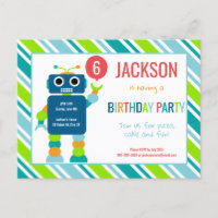 Kids Colourful Robot Birthday Invitation Postcard