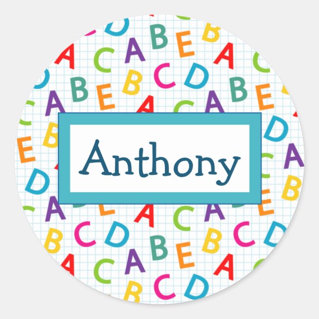 Kids colourful school pattern classic round sticker (Front)