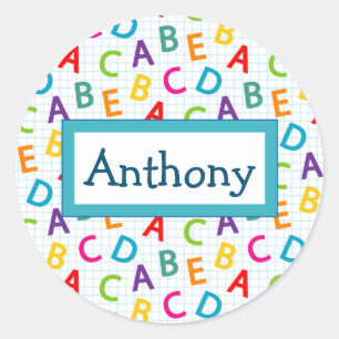 Kids colourful school pattern classic round sticker