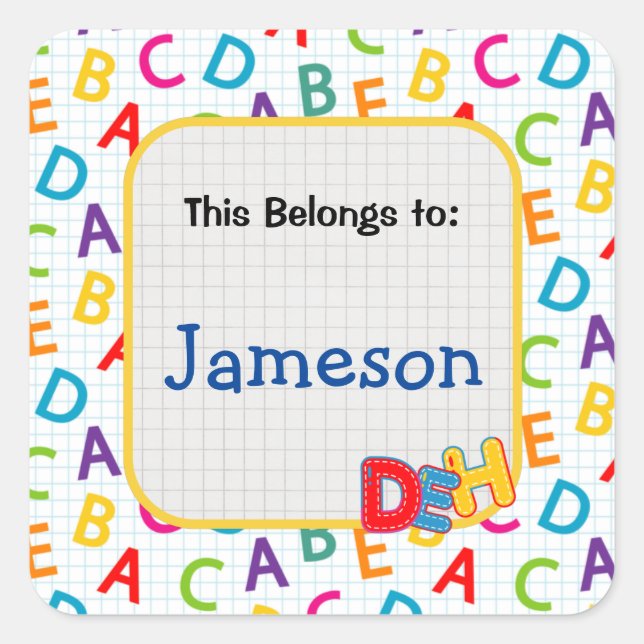 Kids colourful school pattern square sticker (Front)