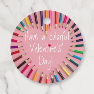 Kids Colourful Valentines Day Rainbow School Class Favour Tags