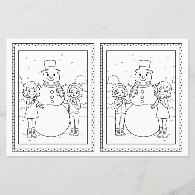 Kids Colouring Snowman Paper Christmas Card  (Front)