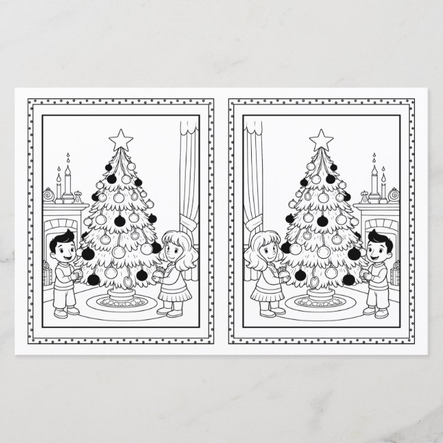 Kids Colouring Tree Paper Christmas Card Template (Front)