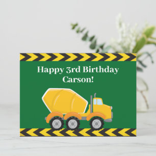 Kids Concrete Mixer Truck Green Boys Birthday Card