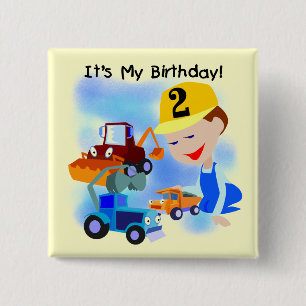Kids Construction 2nd Birthday Tshirts and Gifts 15 Cm Square Badge