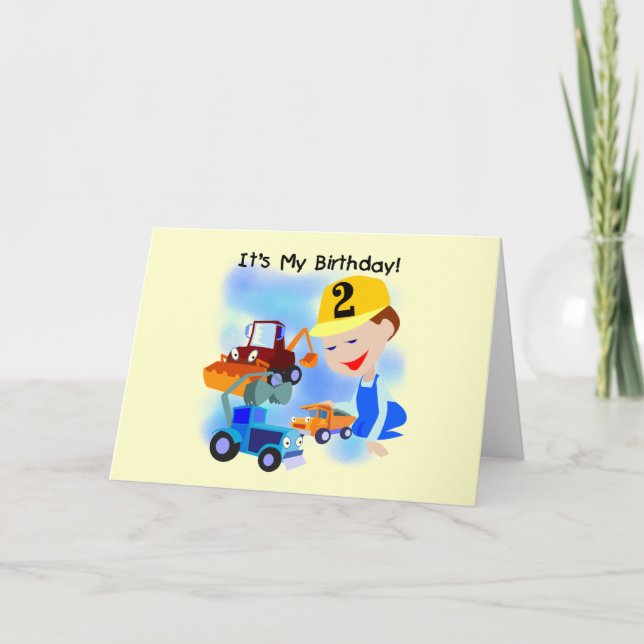 Kids Construction 2nd Birthday Tshirts and Gifts Card (Front)