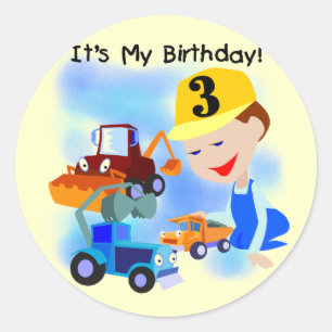 Kids Construction 3rd Birthday T-shirts and Gifts Classic Round Sticker