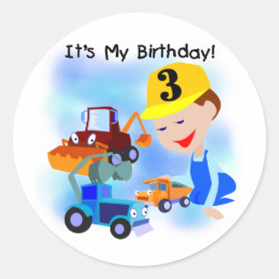 Kids Construction 3rd Birthday T-shirts and Gifts Classic Round Sticker