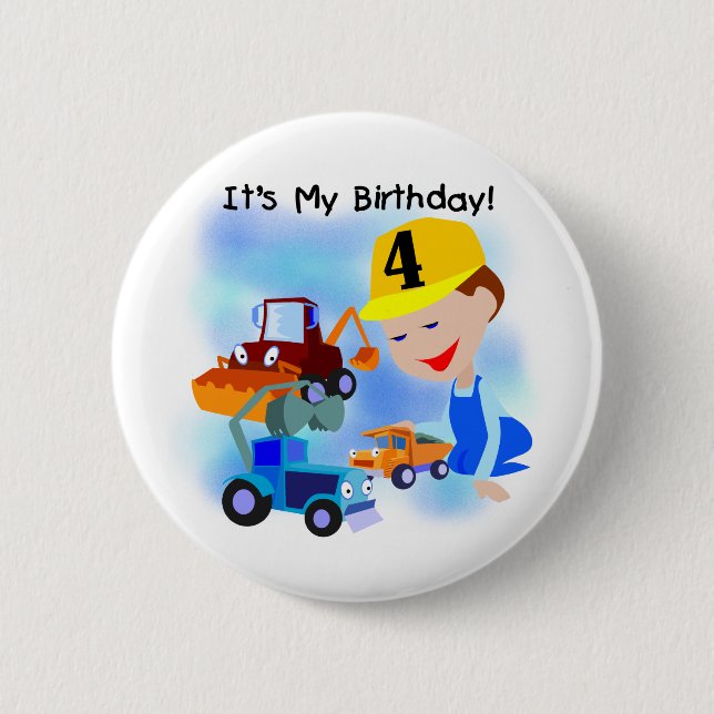 Kids Construction 4th Birthday T-shirts and Gifts 6 Cm Round Badge (Front)