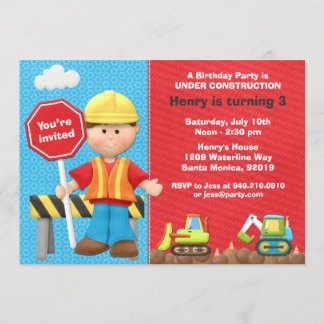 Kids Construction Birthday Party Invitation