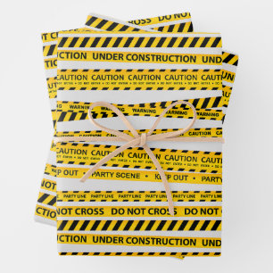 Kids Construction Caution Line Gift Party Supplies Wrapping Paper Sheet