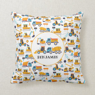 Kids Construction Dump Trucks Vehicle Personalised Cushion