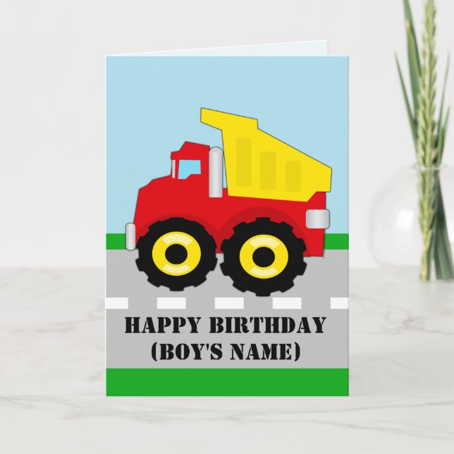 Kids Construction Dumpruck Birthday Card (Front)