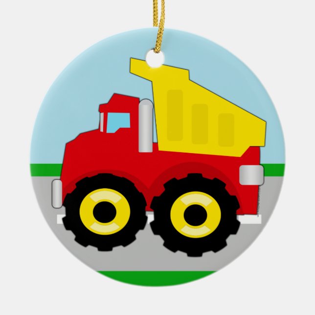 Kids Construction Dumptruck Ceramic Tree Decoration (Front)