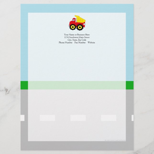 Kids Construction Dumptruck Custom Letterhead (Front)