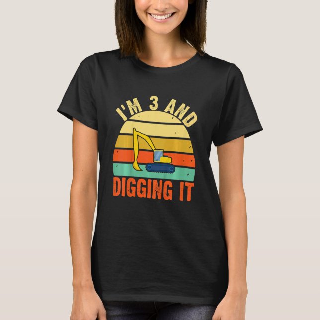 Kids Construction Truck 3rd Birthday Boy Excavator T-Shirt (Front)