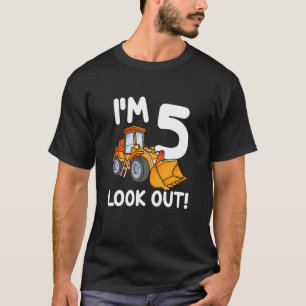 Kids Construction Truck 5th Birthday Boy 5 Five Bu T-Shirt