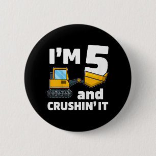 Kids Construction Truck 5th Birthday Boy 5 Year O 6 Cm Round Badge