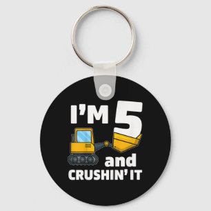 Kids Construction Truck 5th Birthday  Boy 5 Year O Key Ring