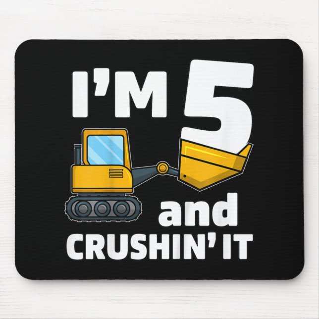 Kids Construction Truck 5th Birthday  Boy 5 Year O Mouse Mat (Front)