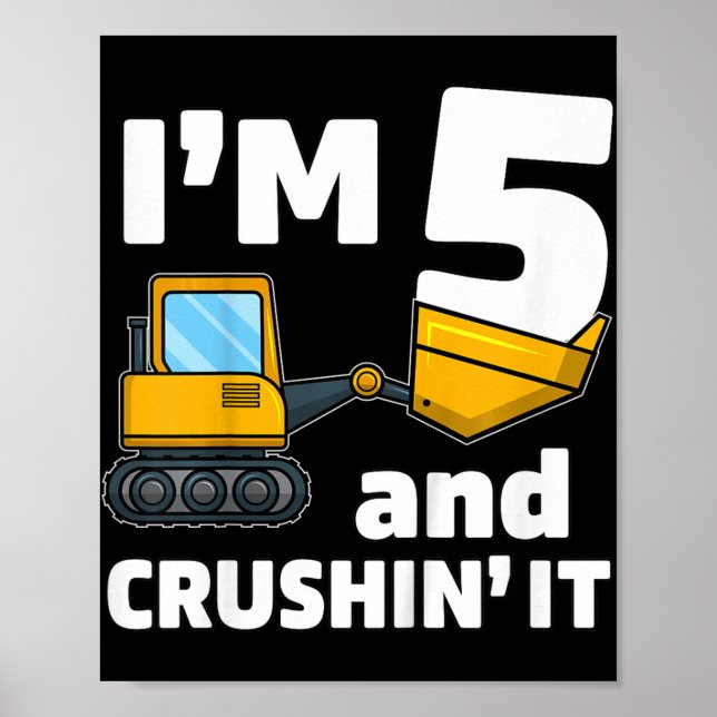 Kids Construction Truck 5th Birthday  Boy 5 Year O Poster (Front)