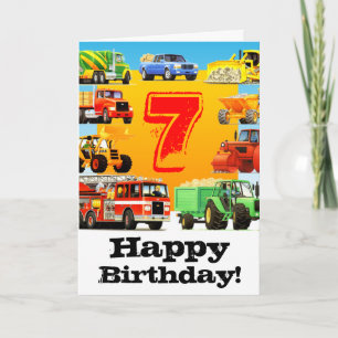 Kid's Construction Truck 7th Birthday Card