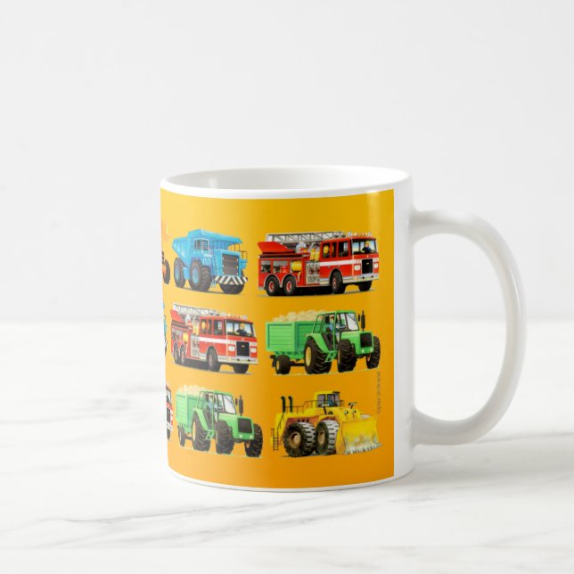 Kids Construction Truck on Yellow Patterned Coffee Mug (Right)