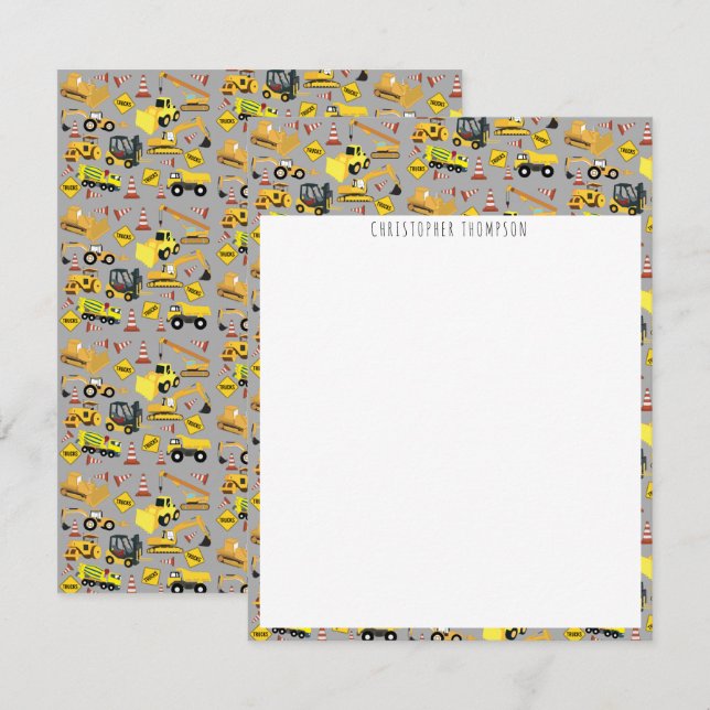 Kids Construction Trucks Pattern Children's Card (Front/Back)