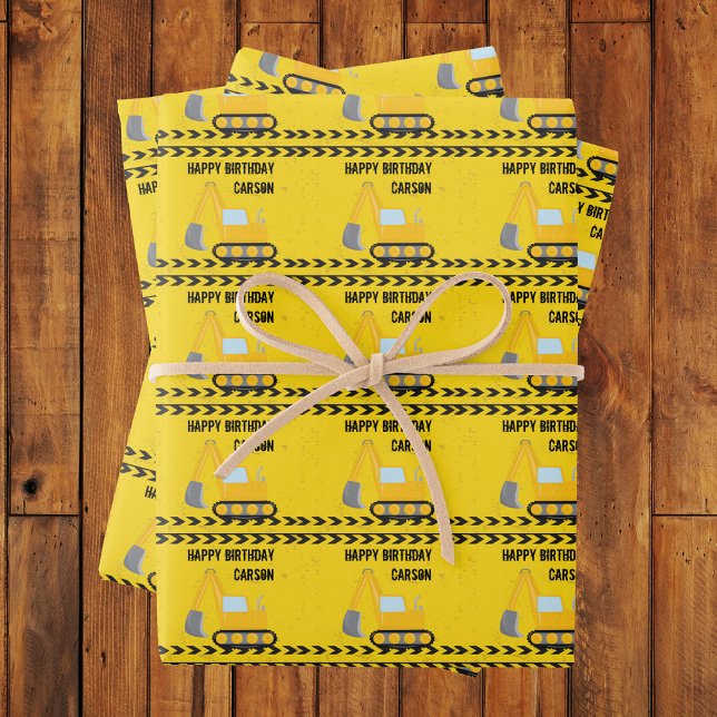 Kids Construction Vehicle Boys Birthday Custom Wrapping Paper Sheet (Creator Uploaded)