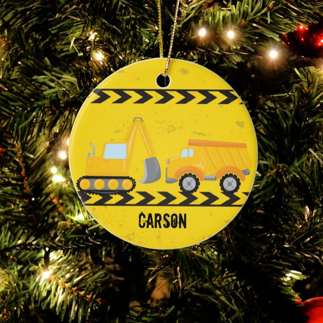 Kids Construction Vehicle Custom Boys Christmas Ceramic Tree Decoration (Creator Uploaded)