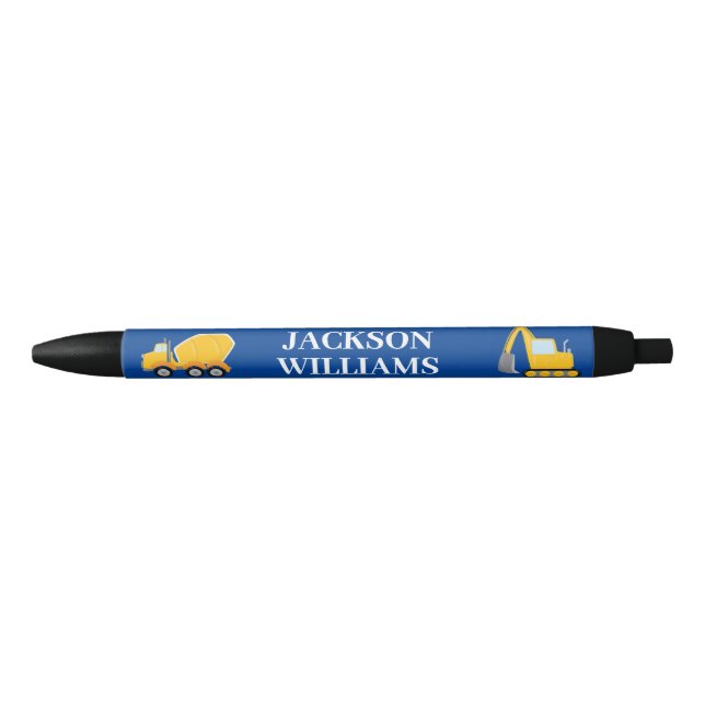 Kids Construction Vehicle Custom Boys Name Black Ink Pen (Front)
